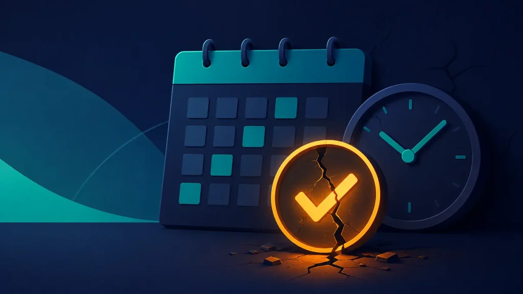 Illustration of an automated appointment booking system with a cracked success checkmark, symbolizing silent booking failures